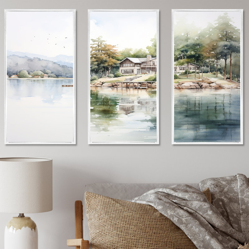 Ensemble d'art mural Lake House, H 28 po x l 36 po x P 1 po, Cadre flottant blanc