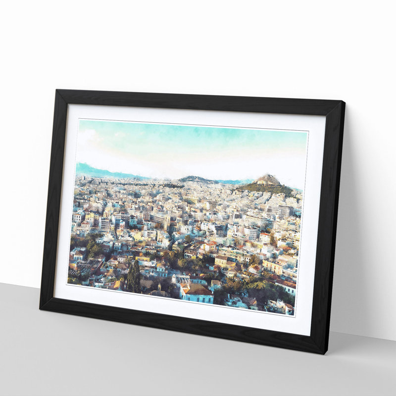 Athens Skyline In Greece - Single Picture Frame Painting on MDF, 33cm H x 45cm W x 2cm D, Black