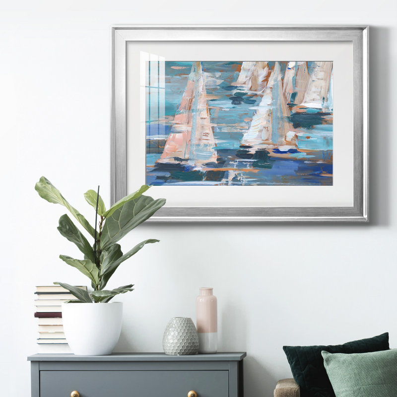 Pop Regatta I, Papier avec cadre argenté, H 30,5 po x l 42,5 po x P 1 po, Blanc