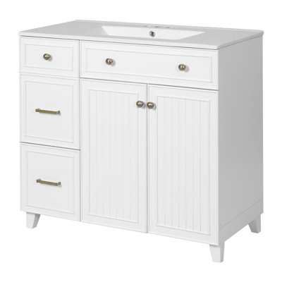 Meuble-lavabo 36 po avec lavabo en céramique Sihaam, tiroir, portes à fermeture douce et tablette réglable