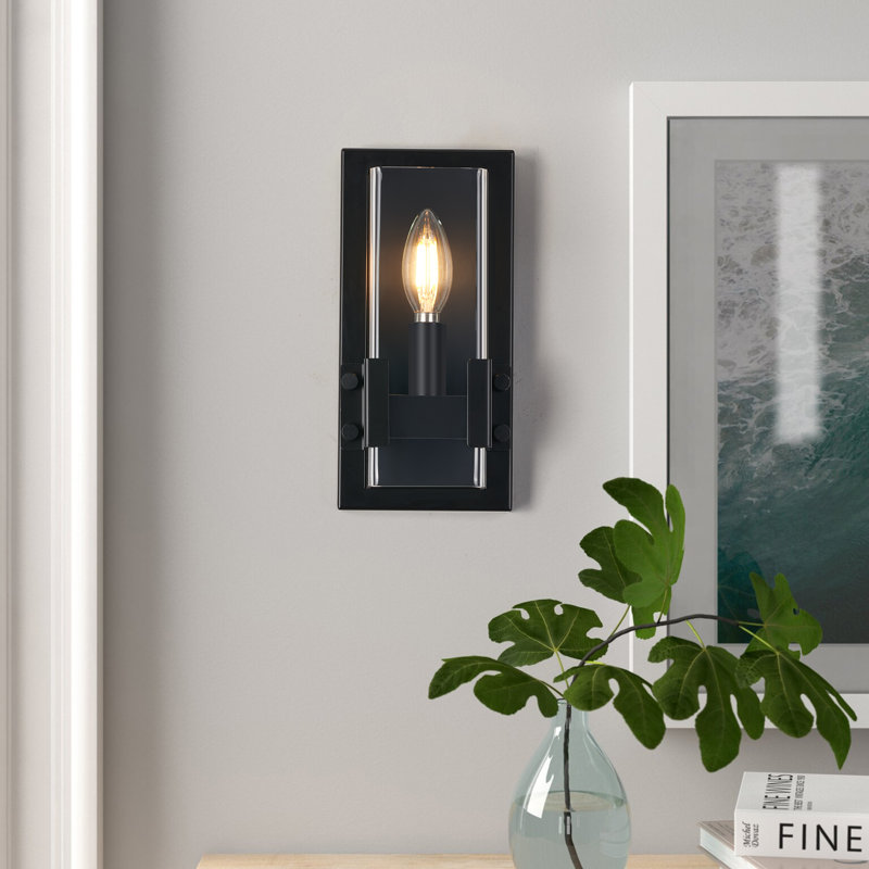 Elgin 1-Light Classic Dimmable Flush Mounted Wall Sconce in Matte Black with Clear Acrylic Shade