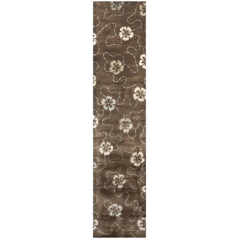 Coreatha Martha Stewart Viscos/Wool Floral Rug in Mocha/Ivory, Runner 2'3" x 10'