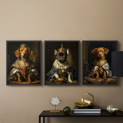 Royal Animals  Series  LXIII  -Set Of 3 Framed Giclee Prints -Ready to Hang