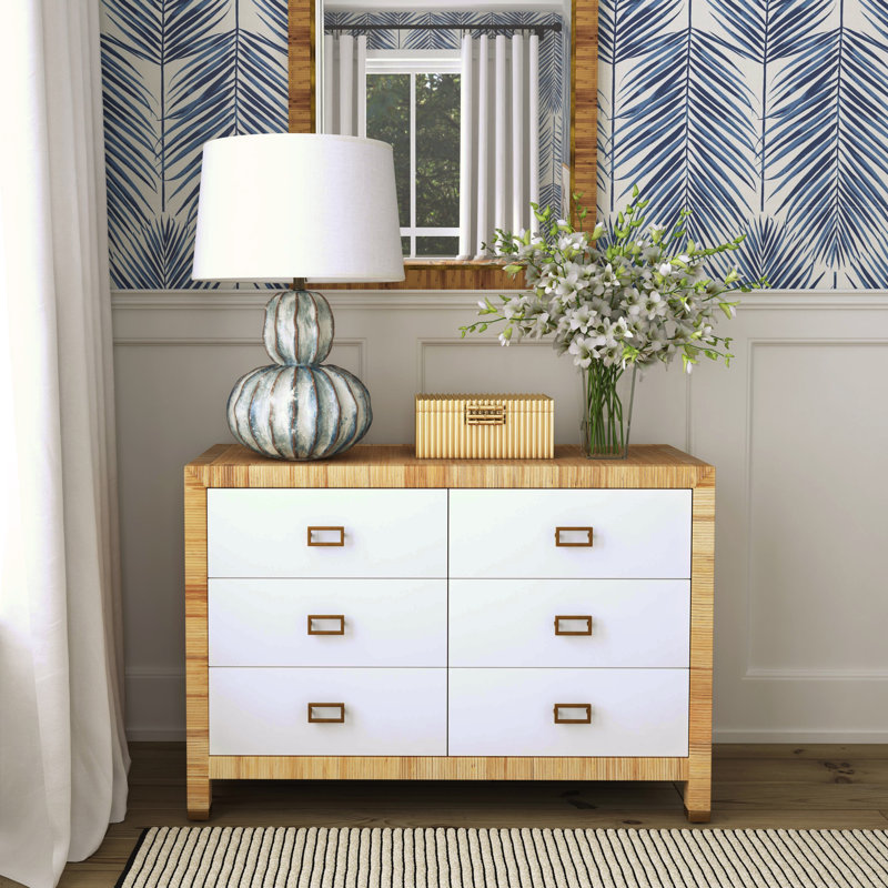 Corfu 6 Drawer Natural Rattan Double Dresser