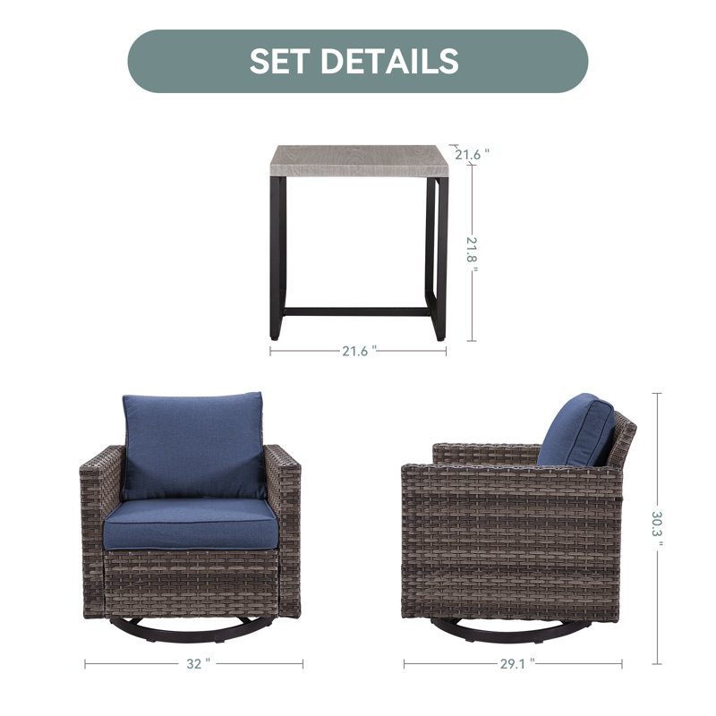 Ensemble de conversation avec coussin pour 2 personnes Nazime, Gris, Bleu
