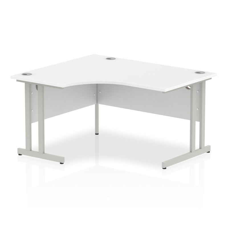 Tibay L-Shaped Metal Base Computer Desk, Silver, White, Left Hand Return