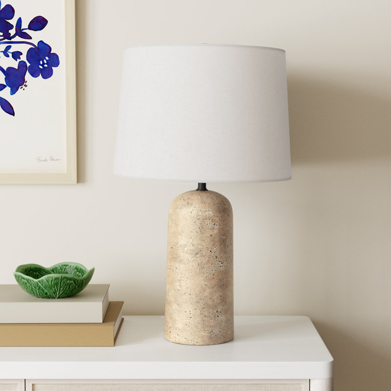 Holderness Travertine Table Lamp, 25" H x 15" W x 15" D