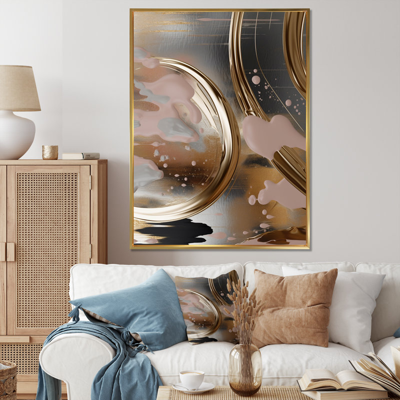 «Abstract Golden Infinity Circles III - Abstract Shapes», art mural, Cadre flottant doré, H 40 po x l 30 po x P 1,5 po