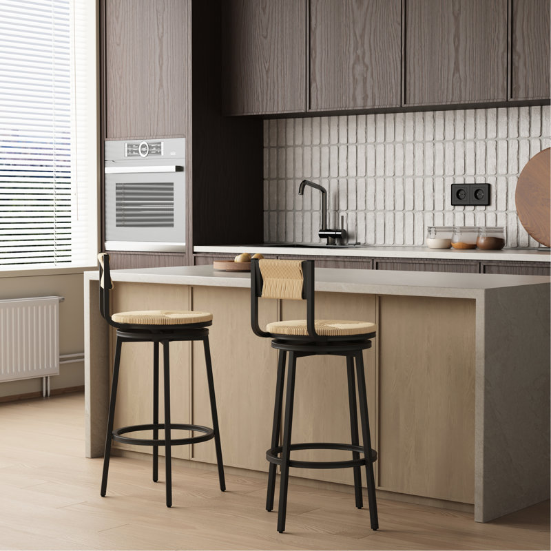 2 tabourets de bar rustiques tissés à la main, siège pivotant à 360 °, base en métal et corde de papier miel pour la salle à manger, tabourets de cuisine de 2 personnes, structure, siège, cuisine, pièce