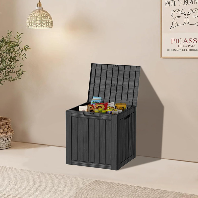 Coffre de terrasse en résine 35 gallons - Rangement extérieur imperméable pour patio, piscine et jardin, verrouillable, résistant aux rayons UV, noir