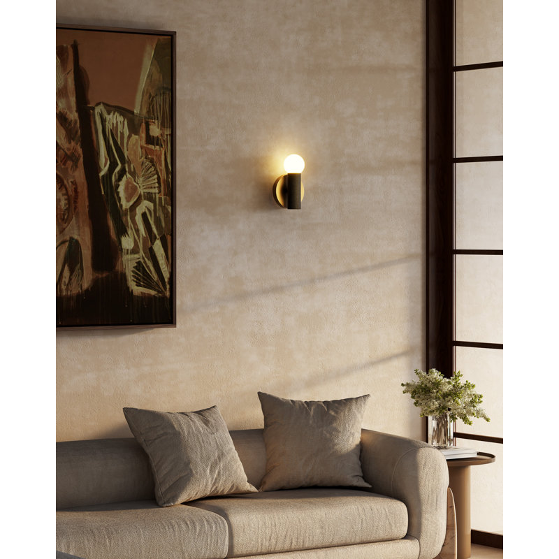 1 - Light Flush Mounted Sconce, Brushed Gold/Black Vegan Leather