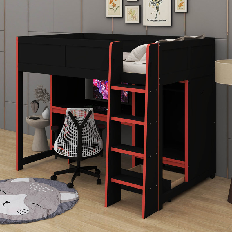 Lit mezzanine double avec bureau intégré, Lit double