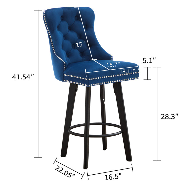 Tabourets de bar modernes en velours avec capitonnage à boutons et repose-pieds robuste pour îlot de cuisine ou bar personnel
