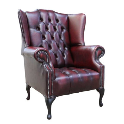 Upholstered Full Grain Leather Wingback Chair