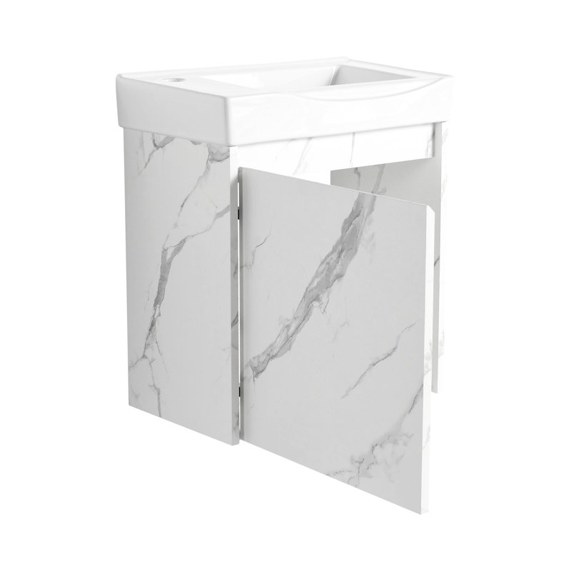 Meuble-lavabo mural 20 po avec lavabo en céramique, porte, armoire de rangement pour salle de bain