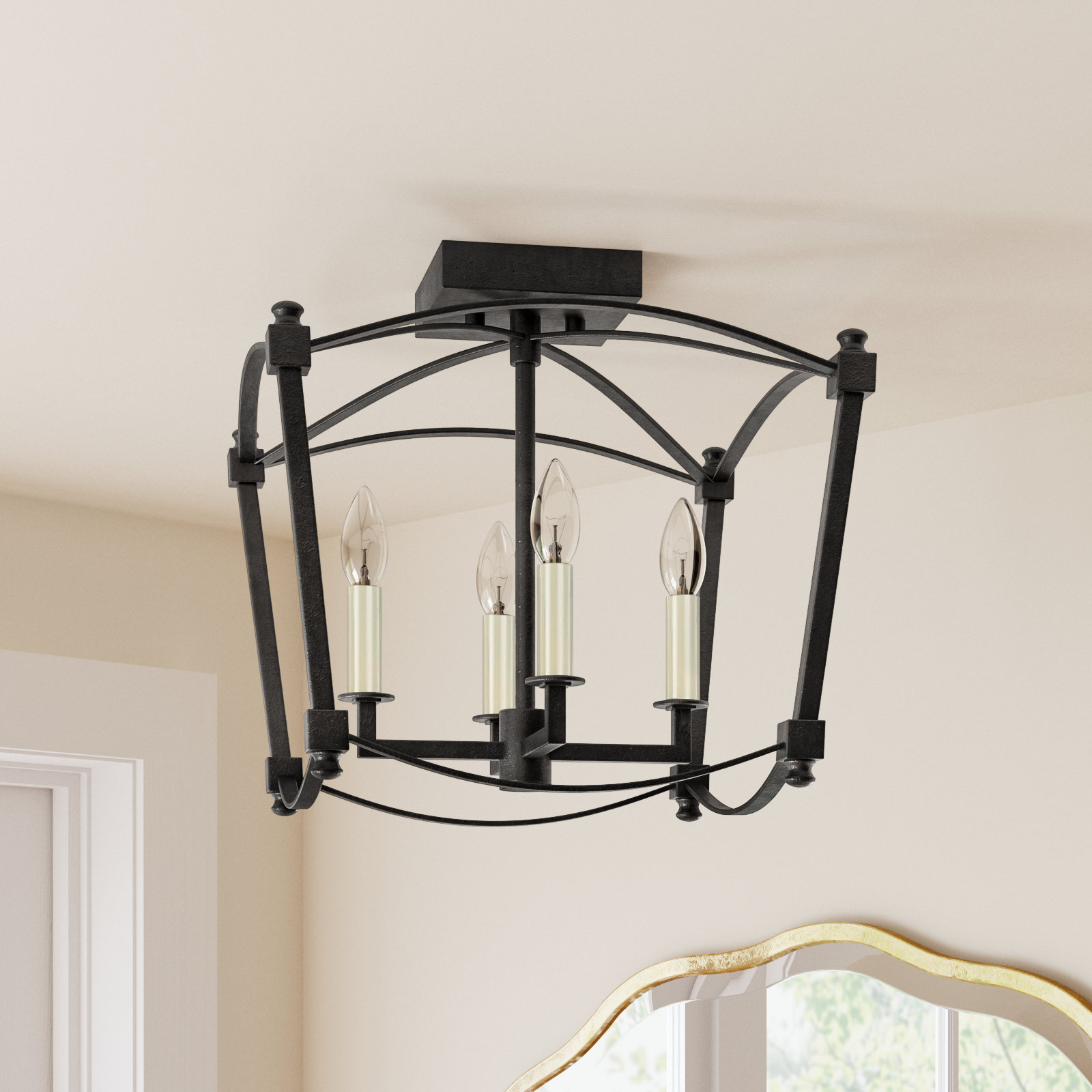 Olive 4-Light Semi Flush Mount, Smith Steel