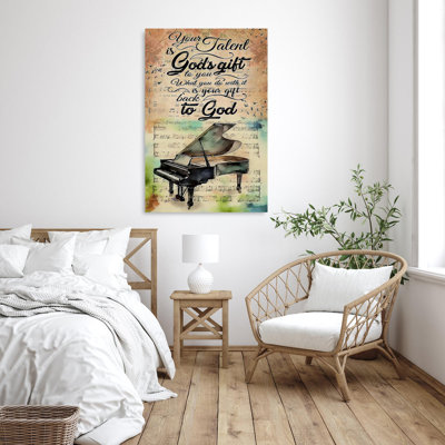 «Piano Your Talent Is Gods Gift» - 1 pièce Rectangle Piano Your Talent Is Gods Gift - 1 pièce Rectangle, impression sur toile tendue