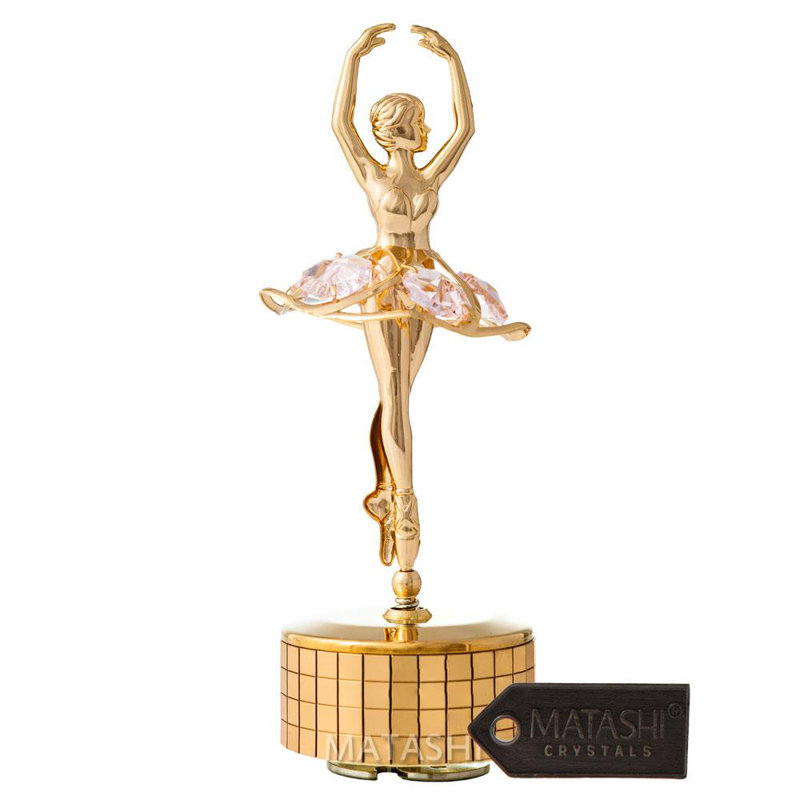 Figurine de table en ballet "mémoire" avec cristaux de boîte musicale dancer, Or