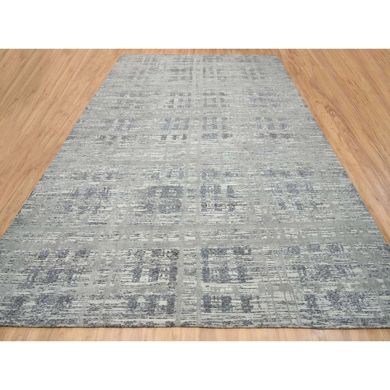 Tapis oriental surdimensionné de 13 po x 10 po x 20 po x 2 po gris clair tissé à la main en laine naturelle nouée à la main Sh64715