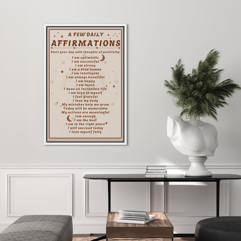 "Daily Affirmations", citations inspirantes sur l'art textuel sur toile, H 36 po x l 24 po x P 1,5 po, Blanc