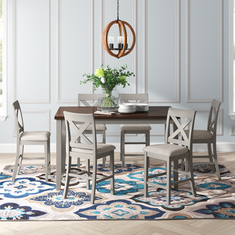 Ketron 6-Piece Counter Height Dining Set w/ Upholstered Seats, Light Gray