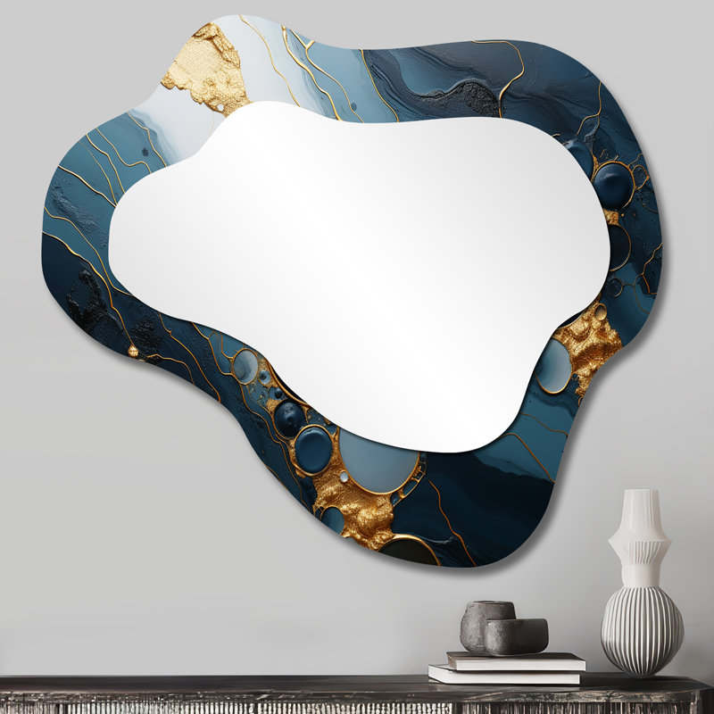 Gold and blue marble essence magic III - Marble Cloud Decorative Mirror, Gold Asymmetrical Wall Mirror, Printed Metal Art