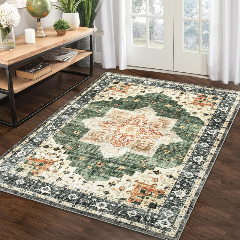 Runner Rug Vintage Soft Non Slip Washable Floor Carpets, Distressed Ultra-Thin Throw Rugs, Rectangle 8' x 10'