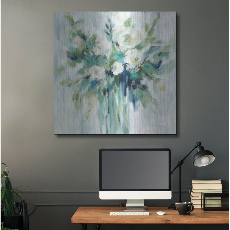 «Vase of Flowers Light» par Silvia Vassileva, art mural en métal, H 36 po x l 36 po