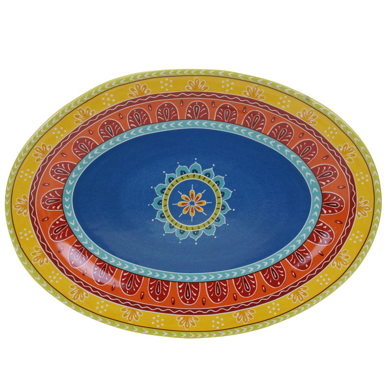Valencia Multicolor Hand-Painted Ceramic Oval Platter