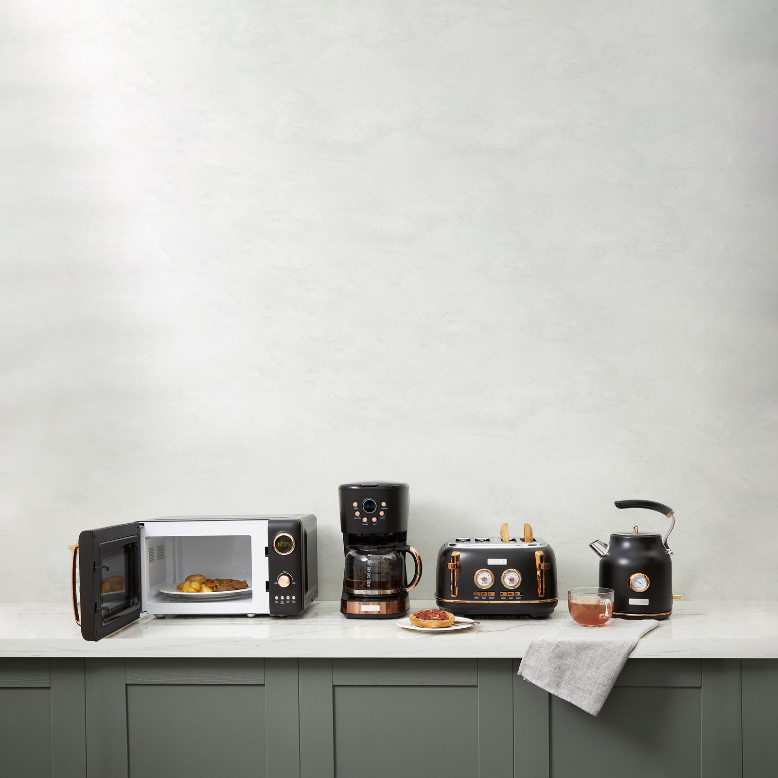 HADEN Dorset 4-Slice Wide Slot Toaster, Black/Copper