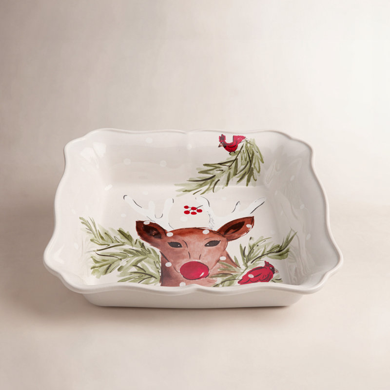 Deer Friends Square Stoneware Baker