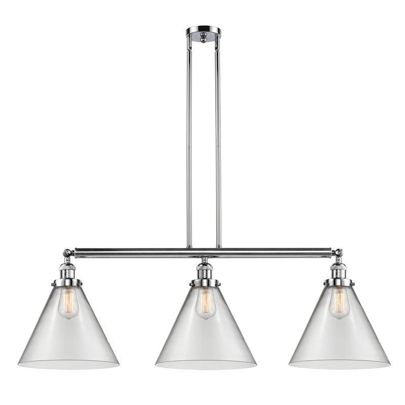 Luminaire suspendu linéaire à 3 lumières pour îlot de cuisine Lemmon, Transparent, Chrome poli, Ampoule non incluse