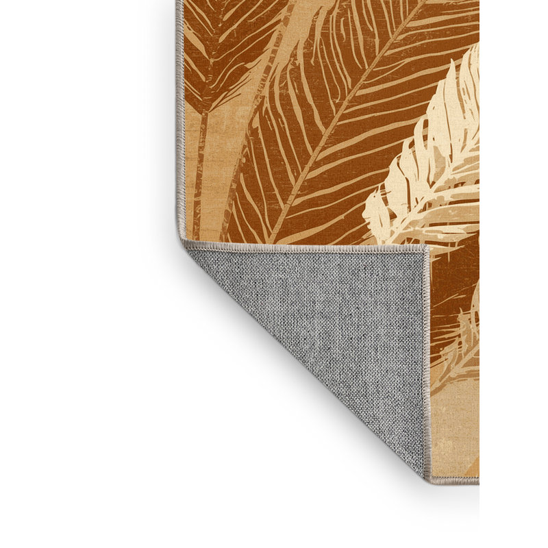 Machine Washable Ottwell Pampas Grass Modern Rustic Abstract Rug in Brown – Beige Binding, 7x9