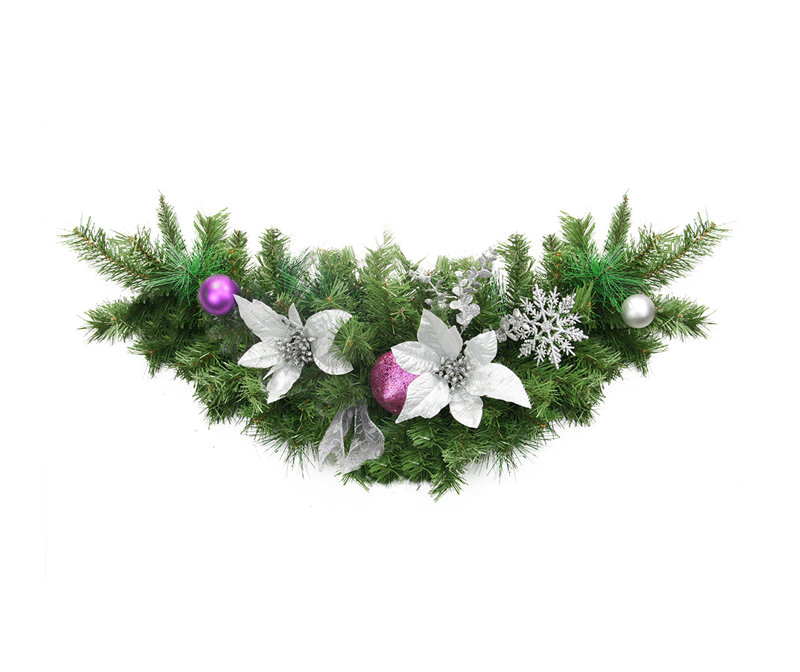 Ornement boule de Noël artificiel 30 po avec rubans pré-décorés argent et mauve - non éclairé
