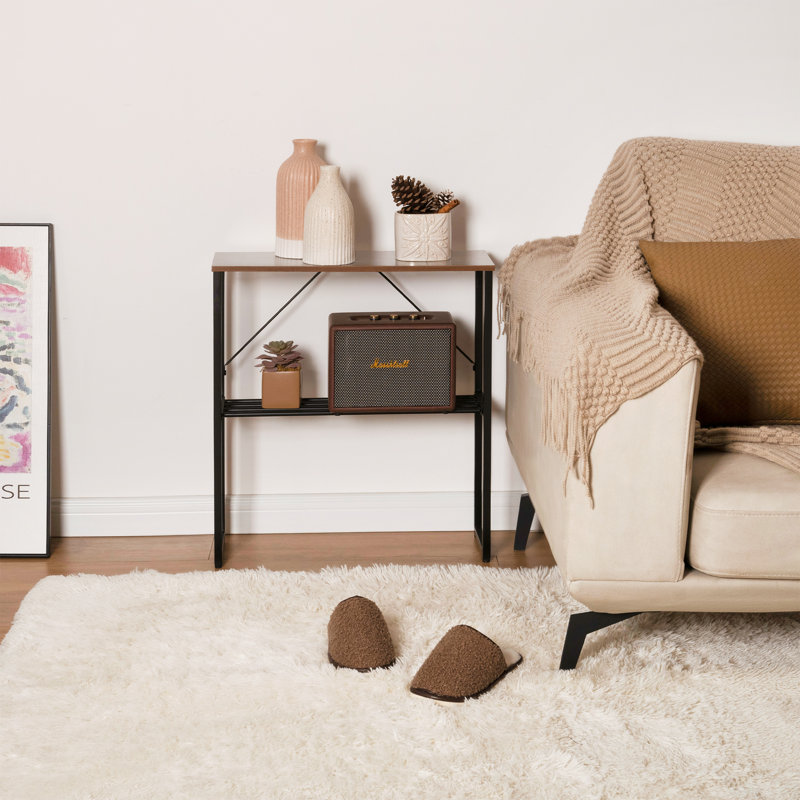 Table de bout étroite avec tablette Mekeia, Plateau noyer brun / base noire