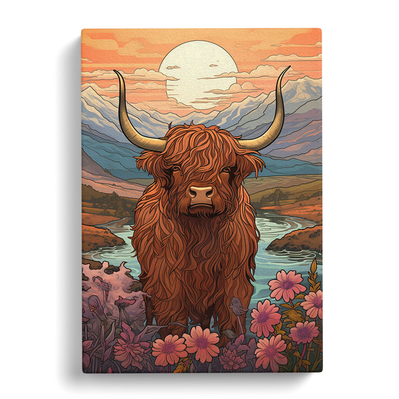 Highland Cow Nouveau - Wrapped Canvas, 50cm H x 35cm W x 3cm D
