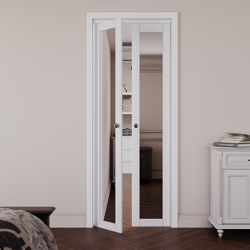 1-Lite Mirrored Pivot-French Solid Core Doors With Installation Hardware Kit, 30" x 80"