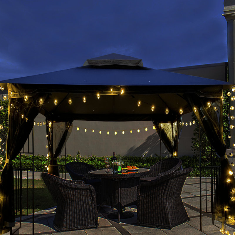 10X10 Gazebo With Water- Top And Detachable Insect Protection - Gray -, Gray