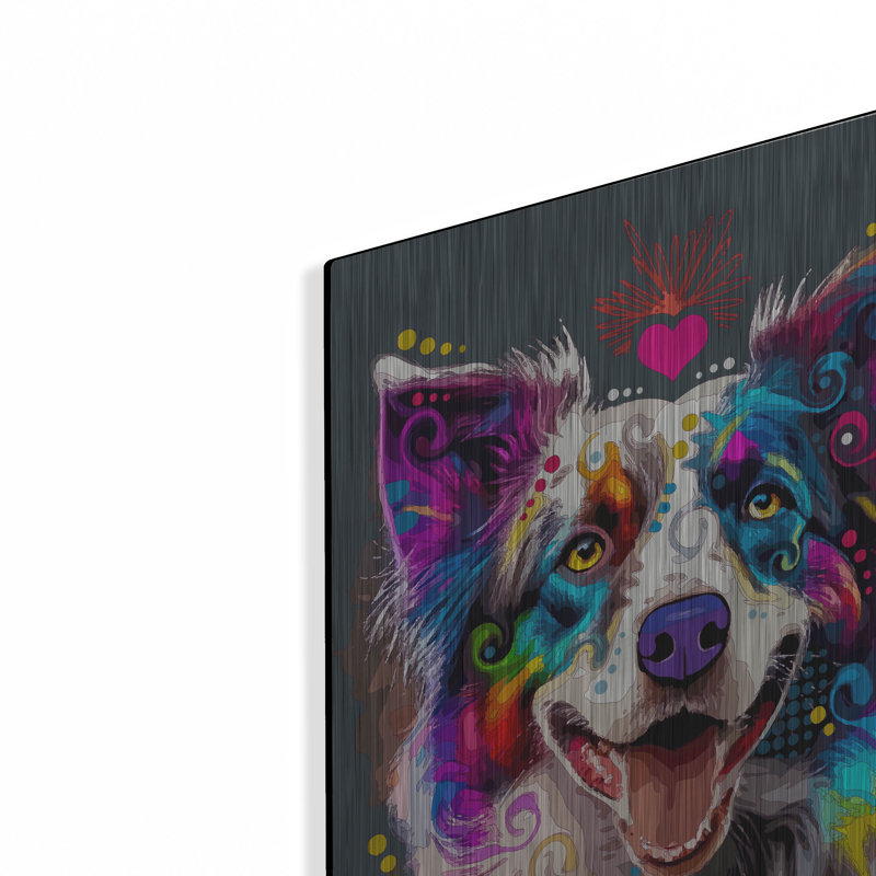 Art mural en métal Winston Porter «Happy Border» par Dean Russo, H 16 po x l 12 po