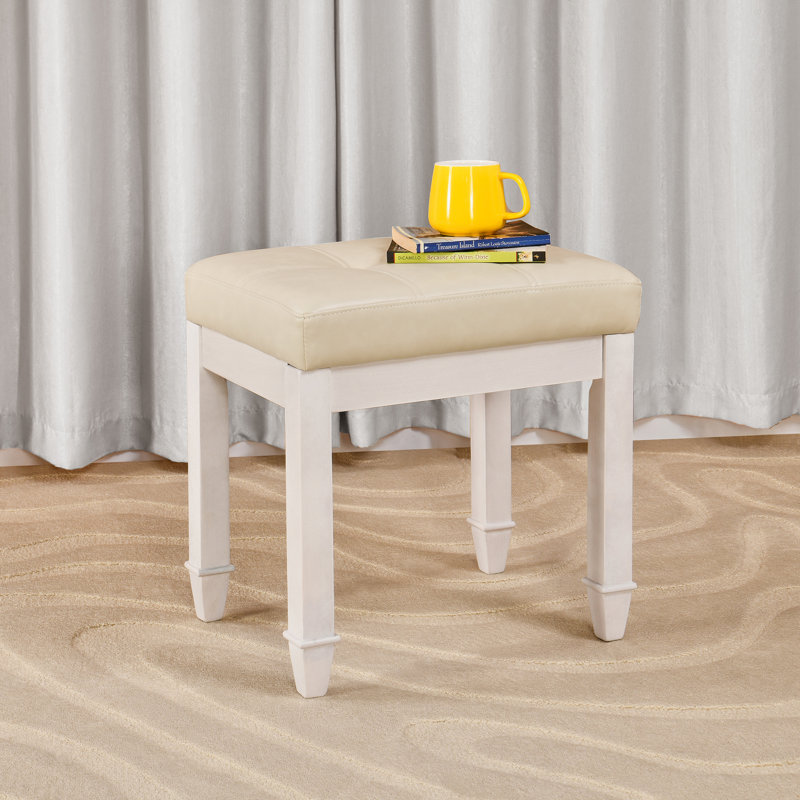 Tabouret en polyuréthane classique avec pieds en bois - Disponible en deux couleurs élégantes, Crème