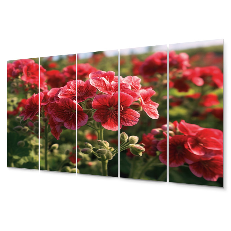 «Red Green Green Geraniums Flower Euphony I - Geraniums», ensemble de reproductions d'art mural en métal