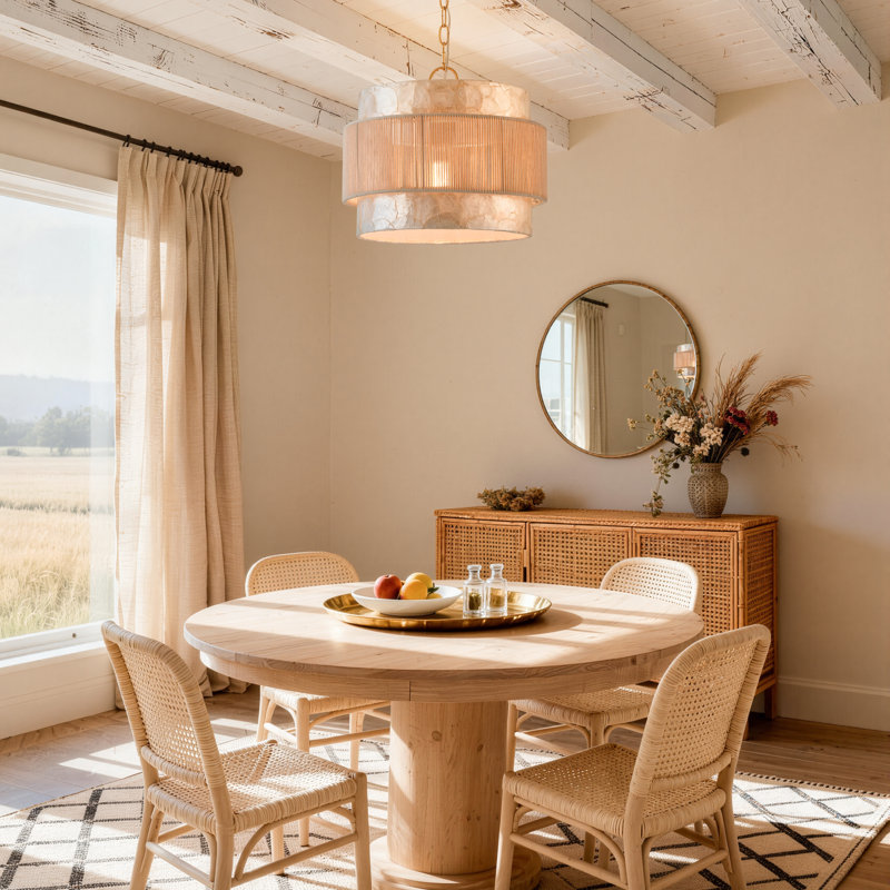 Costal Adjustable Seashell Pendant Light With Cotton Rope Shade, 52.5" H x 14.25" W x 14.25" D