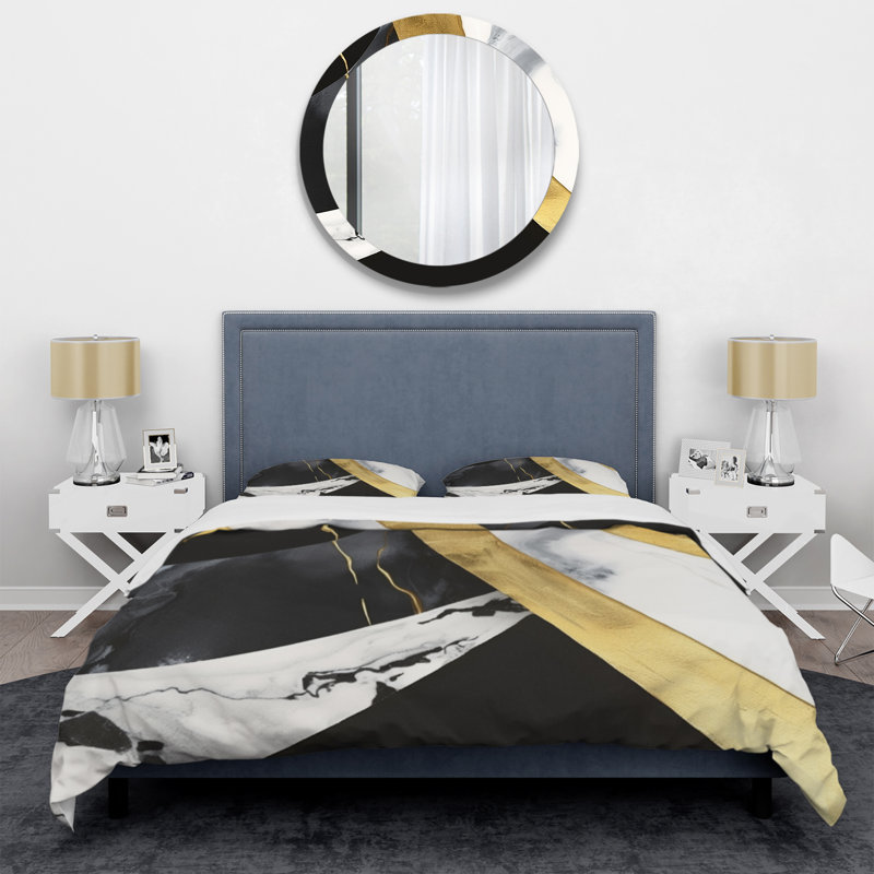 Twin Black and Gold Marble Abstract Microfiber Duvet Cover Set