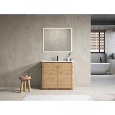 40" Plywood Freestanding Bathroom Vanity with White Ceramic Sink and 2 Soft-Close Doors