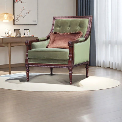 Velvet Leisure chair with carved craftsmanship