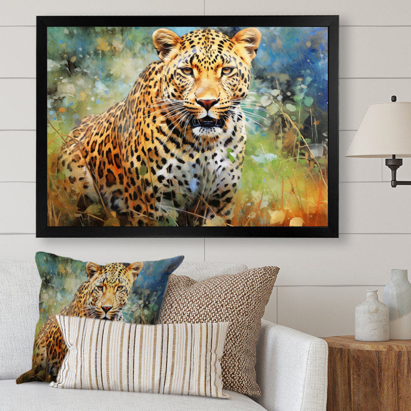 «Leopard Grace IV», reproduction d'art mural animaux, H 30 po x l 40 po x P 1,5 po, Cadre simple noir