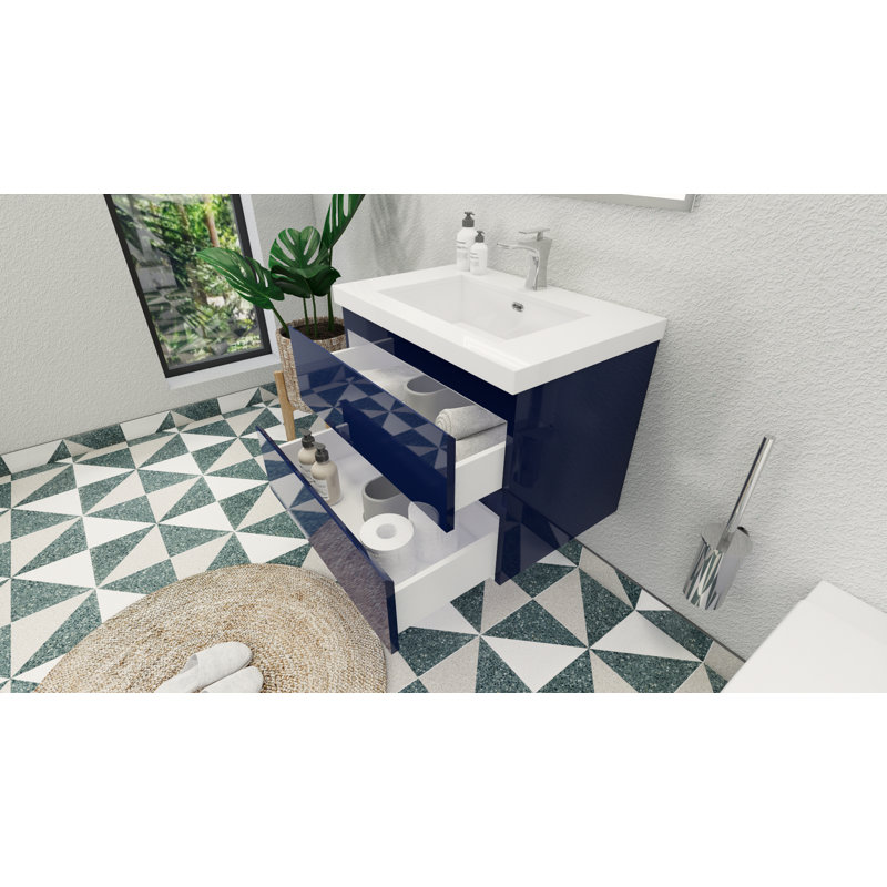 Ensemble de meuble-lavabo simple monté 30 po Cavaliere, Bleu nuit brillant