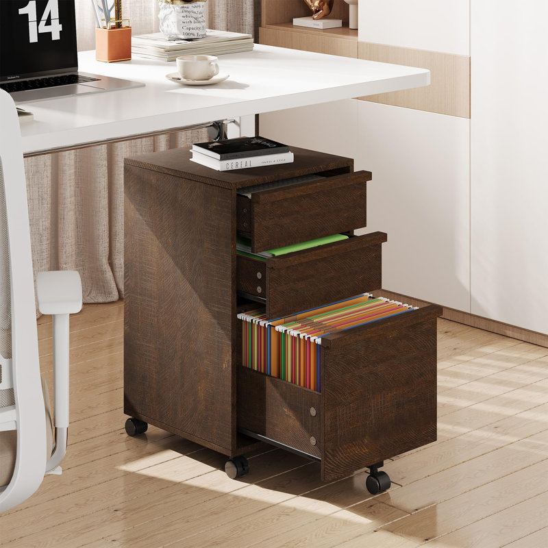 3-Drawer Wooden Rolling File Cabinet, Mobile Under Desk Printer Stand with 2 Locking Casters, Large Drawer Home Office Storage Filing Cabinet