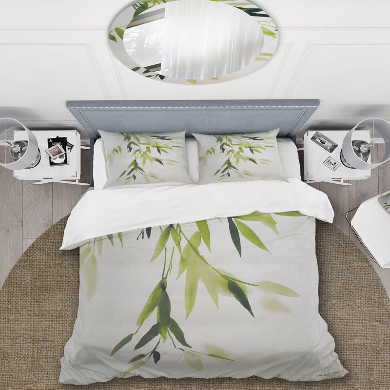Floral Duvet Cover Set - Simplist Bamboo Leaves I, Twin Duvet Cover + 1 Sham