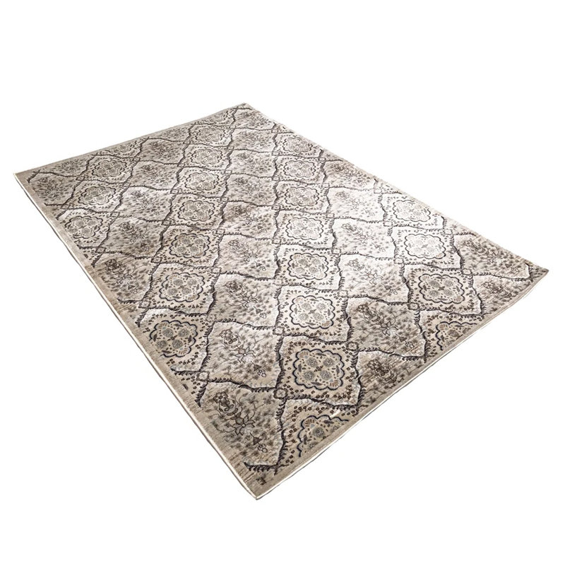 Tapis rétro beige, bleu et soyeux Elguja